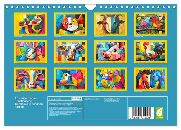 Produktbild: Abstrakte Eleganz. K&uuml;nstlerische Tiermotive in sch&ouml;nen Farben (Wandkalender 2026 DIN A4 quer), CALVENDO Monatskalender
