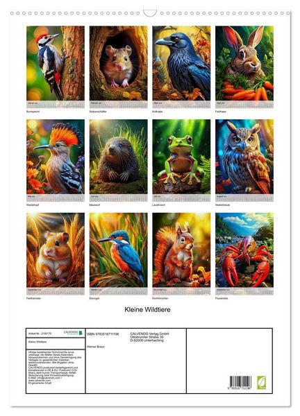 Produktbild: Kleine Wildtiere (Wandkalender 2026 DIN A2 hoch), CALVENDO Monatskalender