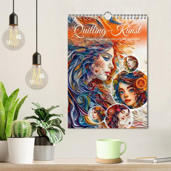 Produktbild: Quilling-Kunst - Elegante Frauenportr&auml;ts aus Papierstreifen (Wandkalender 2026 DIN A4 hoch), CALVENDO Monatskalender