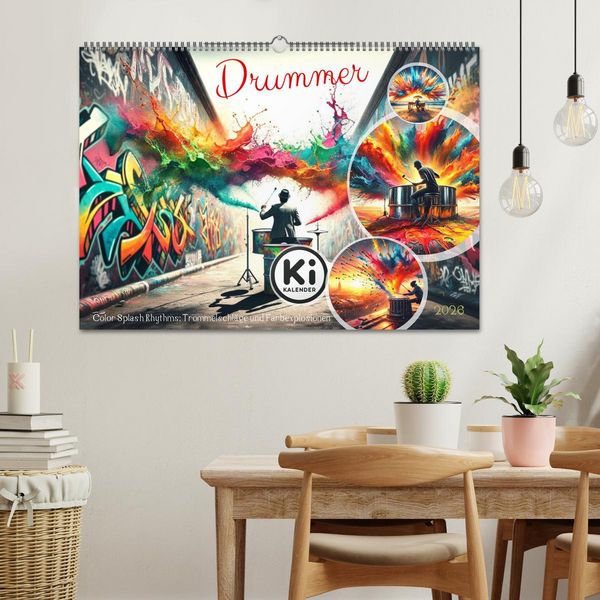 Produktbild: Drummer - Color Splash Rhythms: Trommelschl&auml;ge und Farbexplosionen (Wandkalender 2026 DIN A2 quer), CALVENDO Monatskalender