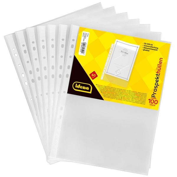 Produktbild: Idena Prospekth&uuml;llen aus Kunststoff glasklar 60&micro; DIN A4 100 St&uuml;ck