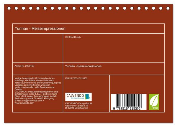 Produktbild: Yunnan - Reiseimpressionen (Tischkalender 2026 DIN A5 quer), CALVENDO Monatskalender