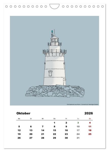Produktbild: Leuchtt&uuml;rme der Welt - illustriert (Wandkalender 2026 DIN A4 hoch), CALVENDO Monatskalender