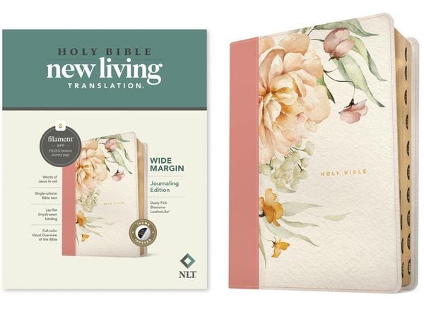 Produktbild: NLT Wide Margin Bible, Filament Enabled (Leatherlike, Dusty Pink Blossoms, Indexed)