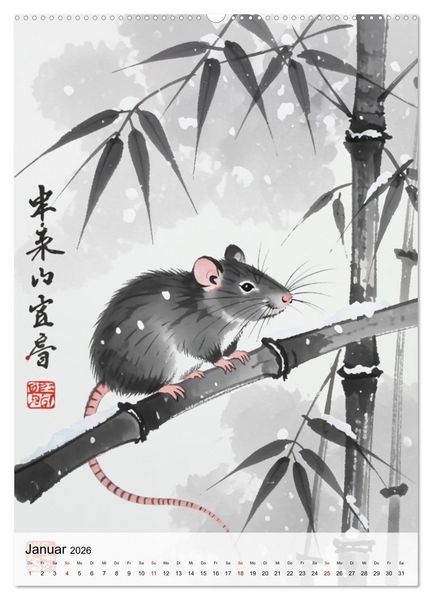 Produktbild: Die 12 chinesischen Tierkreiszeichen (Wandkalender 2026 DIN A2 hoch), CALVENDO Monatskalender