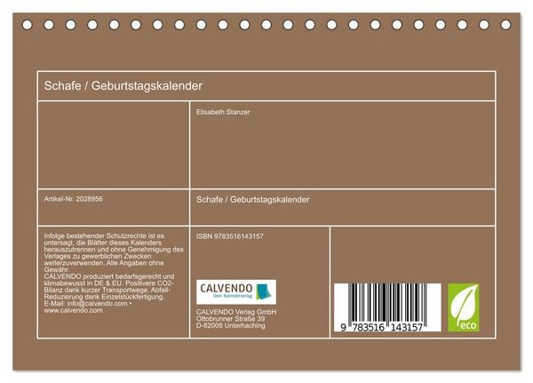 Produktbild: Schafe / Geburtstagskalender (Tischkalender 2026 DIN A5 quer), CALVENDO Monatskalender