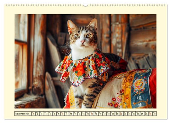 Produktbild: Katzen-Divas beim alpinen Fotoshoot. Extravagante Katzenmode (Wandkalender 2026 DIN A2 quer), CALVENDO Monatskalender
