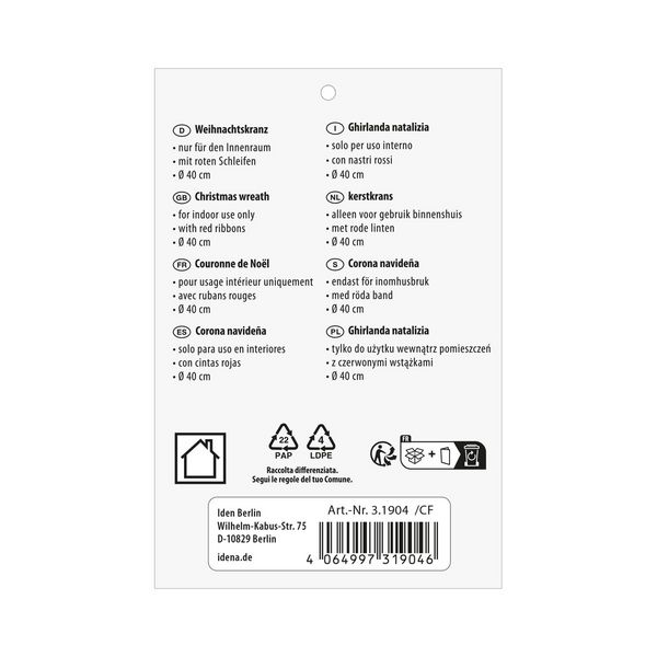 Produktbild: Idena Weihnachtskranz rote Schleifen &Oslash;40cm f&uuml;r Innen