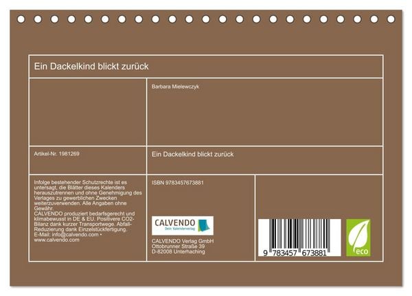 Produktbild: Ein Dackelkind blickt zur&uuml;ck (Tischkalender 2026 DIN A5 quer), CALVENDO Monatskalender