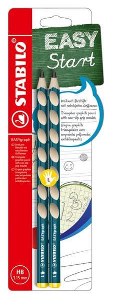 Produktbild: STABILO Ergonomischer Dreikant-Bleistift f&uuml;r Linksh&auml;nder -   EASYgraph in petrol - 2er Pack- H&auml;rtegrad HB