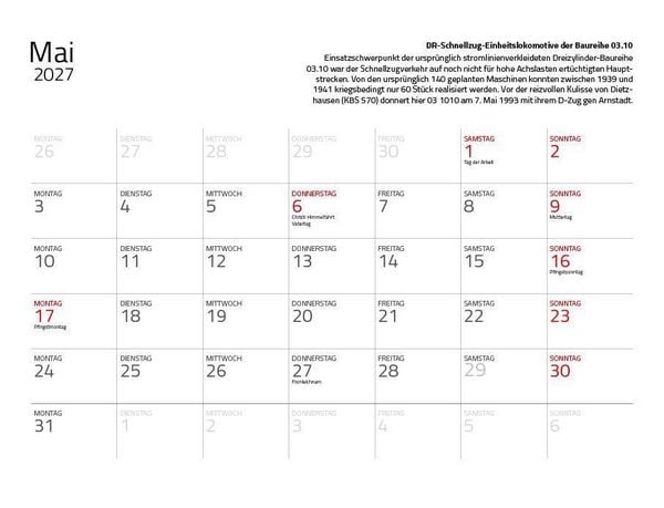 Produktbild: Dampfloks in Farbe 2027 Eintragkalender