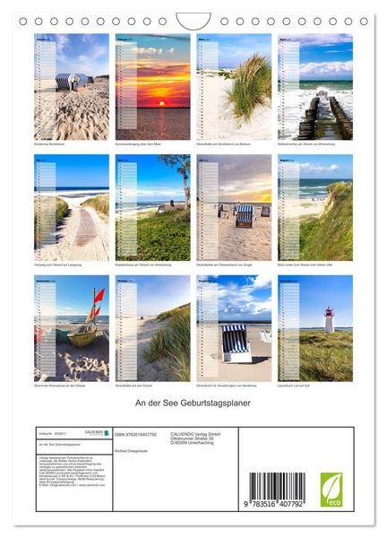 Produktbild: An der See Geburtstagsplaner (Wandkalender 2026 DIN A4 hoch), CALVENDO Monatskalender