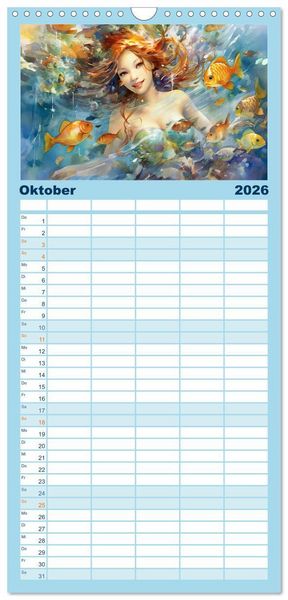 Produktbild: Familienplaner 2026 - Liebliche Meerjungfrauen mit 5 Spalten (Wandkalender, 21 x 45 cm) CALVENDO