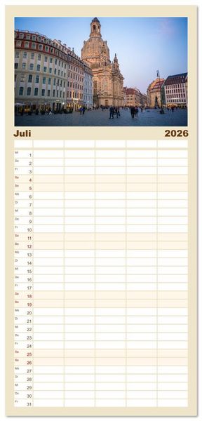 Produktbild: Familienplaner 2026 - Dresden - Sachsens Perle an der Elbe mit 5 Spalten (Wandkalender, 21 x 45 cm) CALVENDO