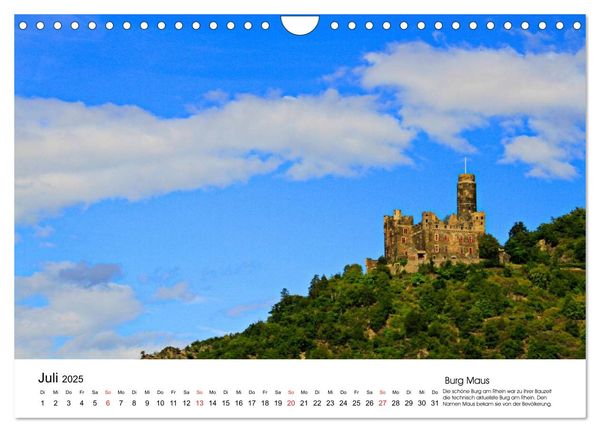 Deutschlands Burgen - besondere Burgen und schöne Schlösser (Wandkalender 2025 DIN A4 quer), CALVENDO Monatskalender