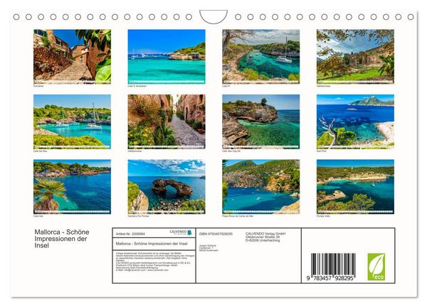 Produktbild: Mallorca - Sch&ouml;ne Impressionen der Insel (Wandkalender 2026 DIN A4 quer), CALVENDO Monatskalender