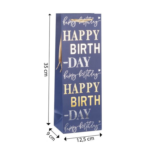 Produktbild: Idena Flaschentasche Happy Birthday blau 12,5x35x9xcm 210g/m&sup2; Hei&szlig;pr&auml;gung