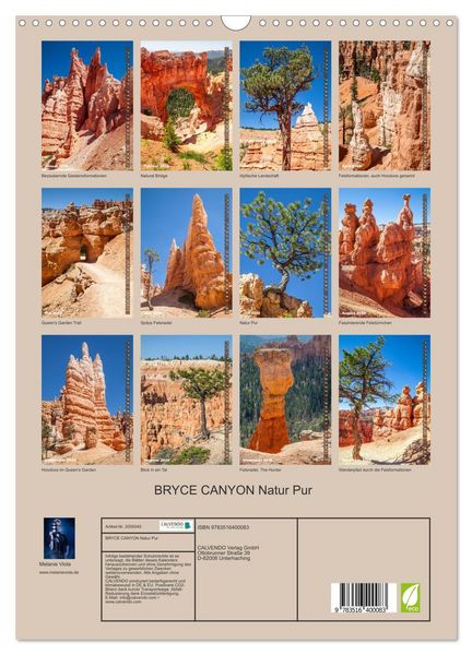 Produktbild: BRYCE CANYON Natur Pur (Wandkalender 2026 DIN A3 hoch), CALVENDO Monatskalender