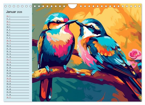 Produktbild: Kunterbunte V&ouml;gel (Wandkalender 2026 DIN A4 quer), CALVENDO Monatskalender