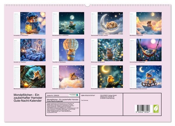 Produktbild: Mondpf&ouml;tchen - Ein zauberhafter Hamster Gute-Nacht-Kalender (hochwertiger Premium Wandkalender 2027 DIN A2 quer), Kunstdruck in Hochglanz