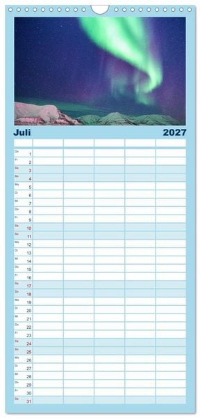 Produktbild: Familienplaner 2027 - Magische Polarlichter der Erde mit 5 Spalten (Wandkalender, 21 x 45 cm) CALVENDO