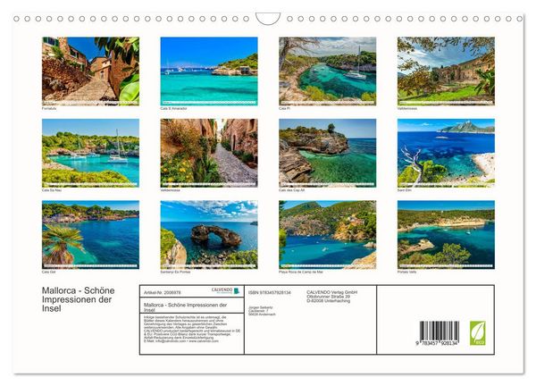 Produktbild: Mallorca - Sch&ouml;ne Impressionen der Insel (Wandkalender 2026 DIN A3 quer), CALVENDO Monatskalender
