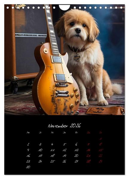 Produktbild: Gitarren und Hunde mit Herz (Wandkalender 2026 DIN A4 hoch), CALVENDO Monatskalender