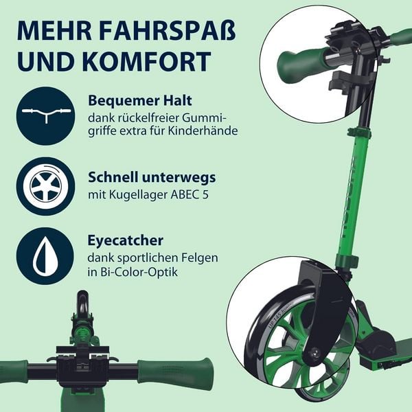 Produktbild: HUDORA 14470 - Scooter Up 145 Junior, pine/grass gr&uuml;n, Alu-Cityroller ab 3 Jahren
