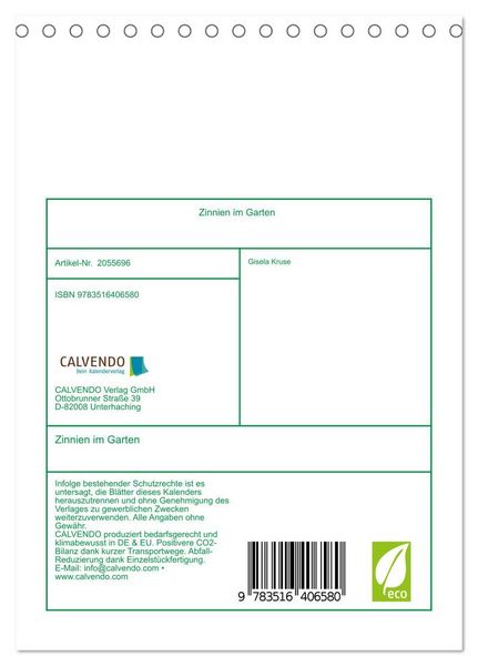 Produktbild: Zinnien im Garten (Tischkalender 2026 DIN A5 hoch), CALVENDO Monatskalender