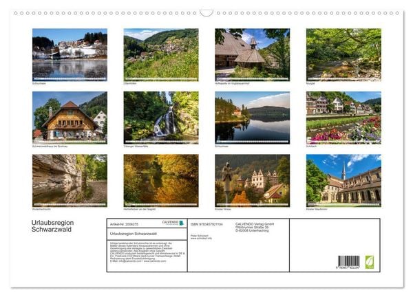 Produktbild: Urlaubsregion Schwarzwald (Wandkalender 2026 DIN A2 quer), CALVENDO Monatskalender