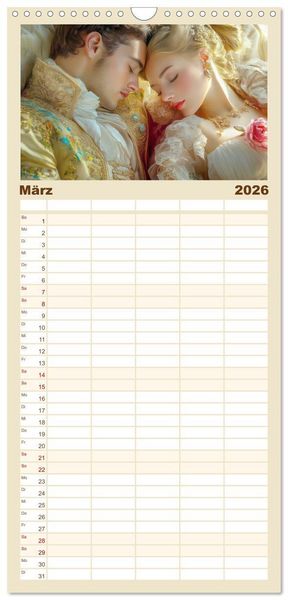 Produktbild: Familienplaner 2026 - Zarte anmutige Romanzen mit 5 Spalten (Wandkalender, 21 x 45 cm) CALVENDO