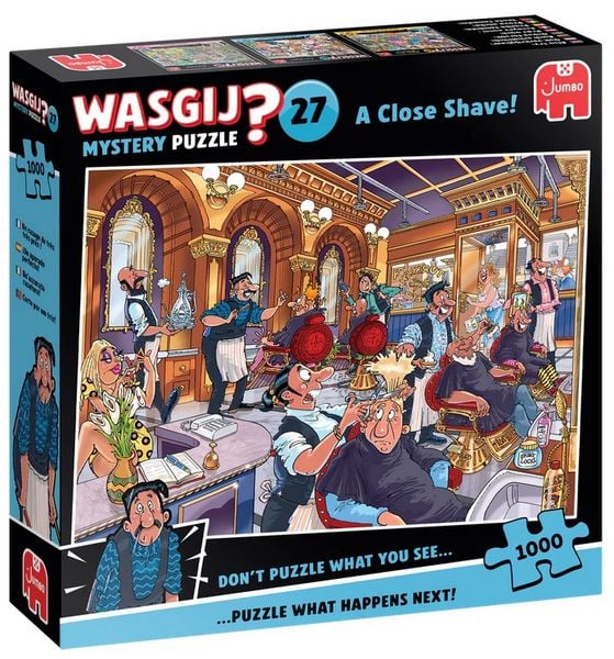 Produktbild: Jumbo 1110100593 - Wasgij Mystery 27, A Close Shave!, Um Haaresbreite!, Comic-Puzzle, 1000 Teile