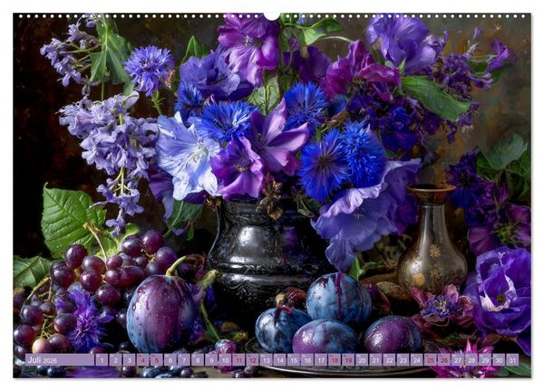 Produktbild: Bloom und Bite. KI mixt Blumen, Obst und Gem&uuml;se (Wandkalender 2026 DIN A2 quer), CALVENDO Monatskalender