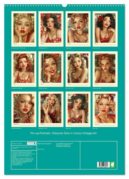 Produktbild: Pin-up-Portraits. H&uuml;bsche Girls in Comic-Vintage-Art (Wandkalender 2026 DIN A2 hoch), CALVENDO Monatskalender
