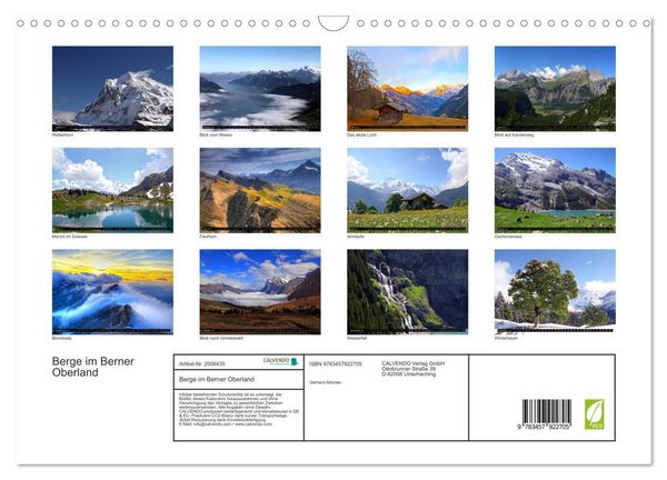 Produktbild: Berge im Berner Oberland (Wandkalender 2026 DIN A3 quer), CALVENDO Monatskalender
