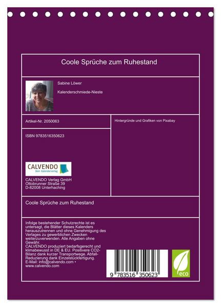Produktbild: Coole Spr&uuml;che zum Ruhestand (Tischkalender 2026 DIN A5 hoch), CALVENDO Monatskalender