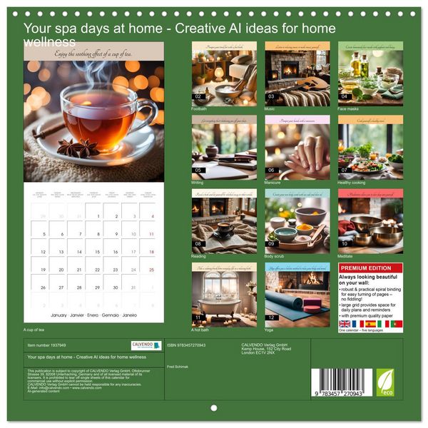 Produktbild: Your spa days at home - Creative AI ideas for home wellness (Wall Calendar 2026 12 &times; 12 Inch) CALVENDO 12 Month Wall Calendar