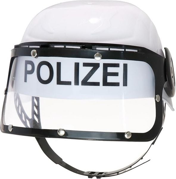 BestSaller 1419 - Kinder-Polizeihelm mit Klappvisier, Kunststoff, weiß/schwarz, verstellbare Passform für Kopfumfang von 47-55 cm