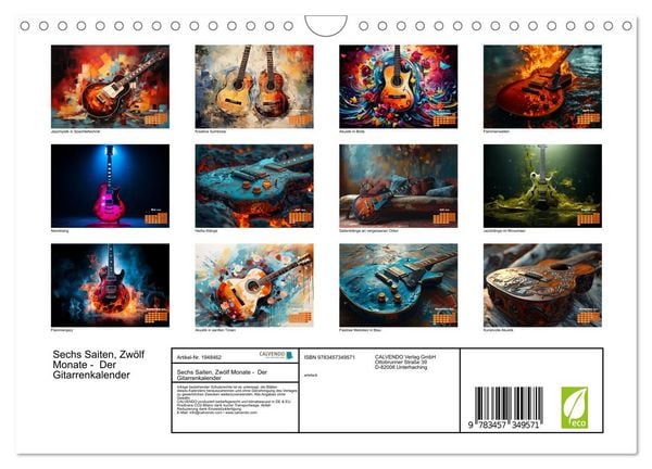 Produktbild: Sechs Saiten, Zw&ouml;lf Monate - Der Gitarrenkalender (Wandkalender 2026 DIN A4 quer), CALVENDO Monatskalender