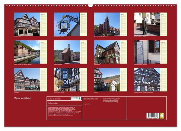 Produktbild: Calw erleben (Wandkalender 2026 DIN A2 quer), CALVENDO Monatskalender
