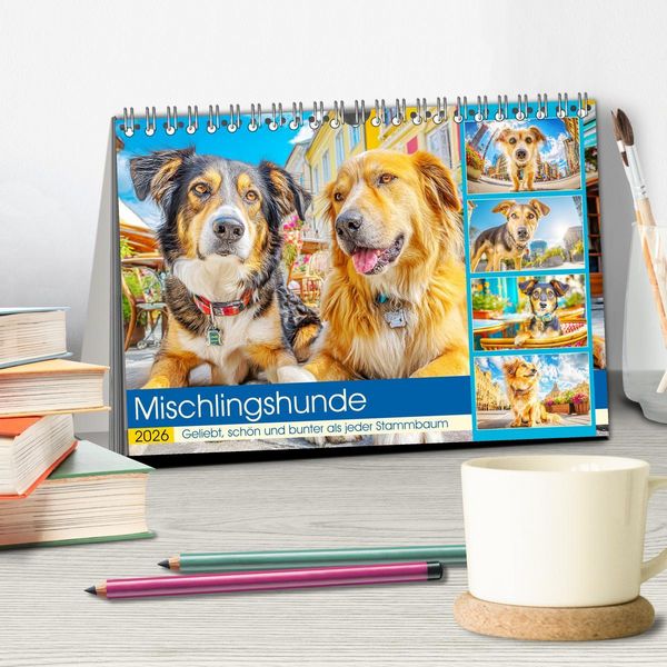 Produktbild: Mischlingshunde. Geliebt, sch&ouml;n und bunter als jeder Stammbaum (Tischkalender 2026 DIN A5 quer), CALVENDO Monatskalender