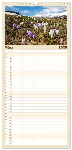 Produktbild: Familienplaner 2026 - Alpen Blick mit 5 Spalten (Wandkalender, 21 x 45 cm) CALVENDO