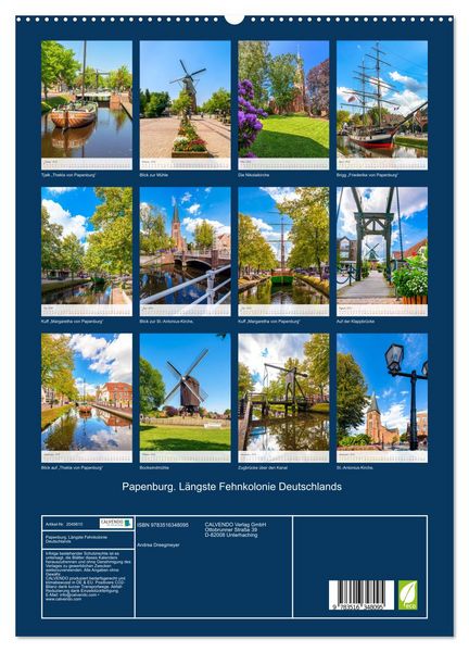 Produktbild: Papenburg. L&auml;ngste Fehnkolonie Deutschlands (hochwertiger Premium Wandkalender 2026 DIN A2 hoch), Kunstdruck in Hochglanz