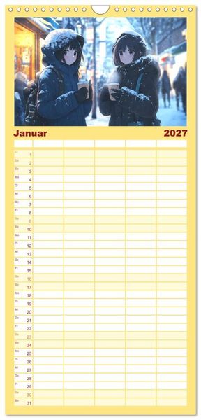 Produktbild: Familienplaner 2027 - Anime Kalender &ndash; Charaktere im Slice-of-Life Stil mit 5 Spalten (Wandkalender, 21 x 45 cm) CALVENDO