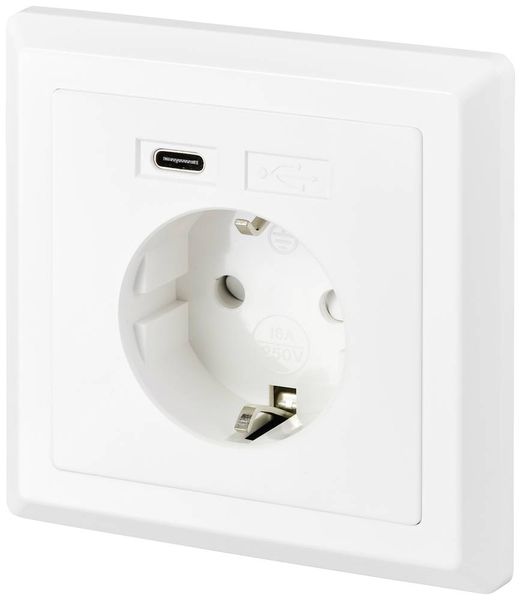 Produktbild: Sygonix SY-5238674 Unterputz-Steckdose Power Delivery, erh&ouml;hter Ber&uuml;hrungsschutz, mit USB-C&reg; Wei&szlig;