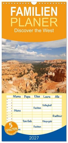Produktbild: Familienplaner 2027 - Discover the West mit 5 Spalten (Wandkalender, 21 x 45 cm) CALVENDO