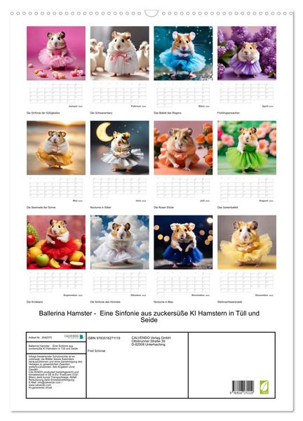 Produktbild: Ballerina Hamster - Eine Sinfonie aus zuckers&uuml;&szlig;e KI Hamstern in T&uuml;ll und Seide (Wandkalender 2026 DIN A2 hoch), CALVENDO Monatskalender