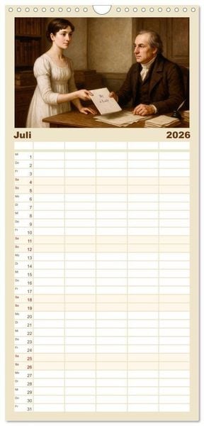 Produktbild: Familienplaner 2026 - Jane Austen mit 5 Spalten (Wandkalender, 21 x 45 cm) CALVENDO