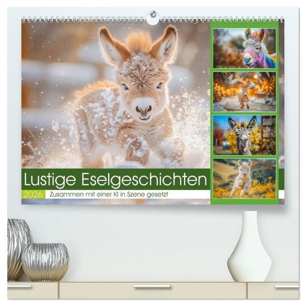 Lustige Eselgeschichten (hochwertiger Premium Wandkalender 2026 DIN A2 quer), Kunstdruck in Hochglanz