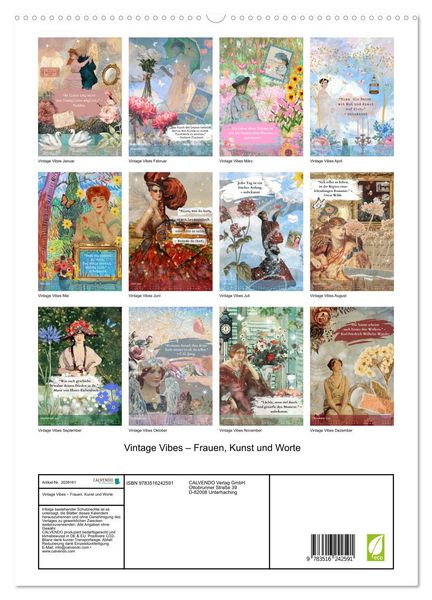 Produktbild: Vintage Vibes &ndash; Frauen, Kunst und Worte (hochwertiger Premium Wandkalender 2026 DIN A2 hoch), Kunstdruck in Hochglanz